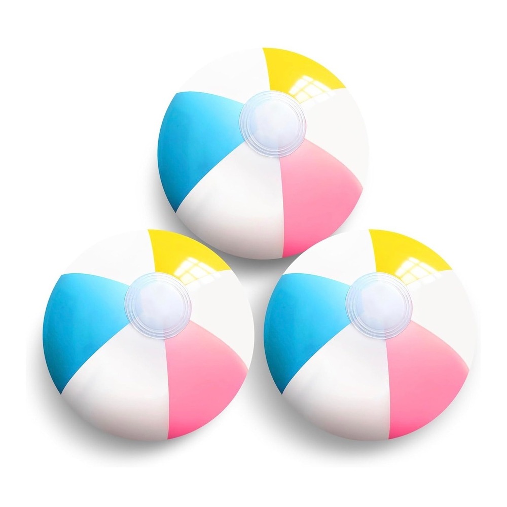 Novelty Place 12 Inch Inflatable Beach Ball Set Multi Color Pool Toys 3 Pack